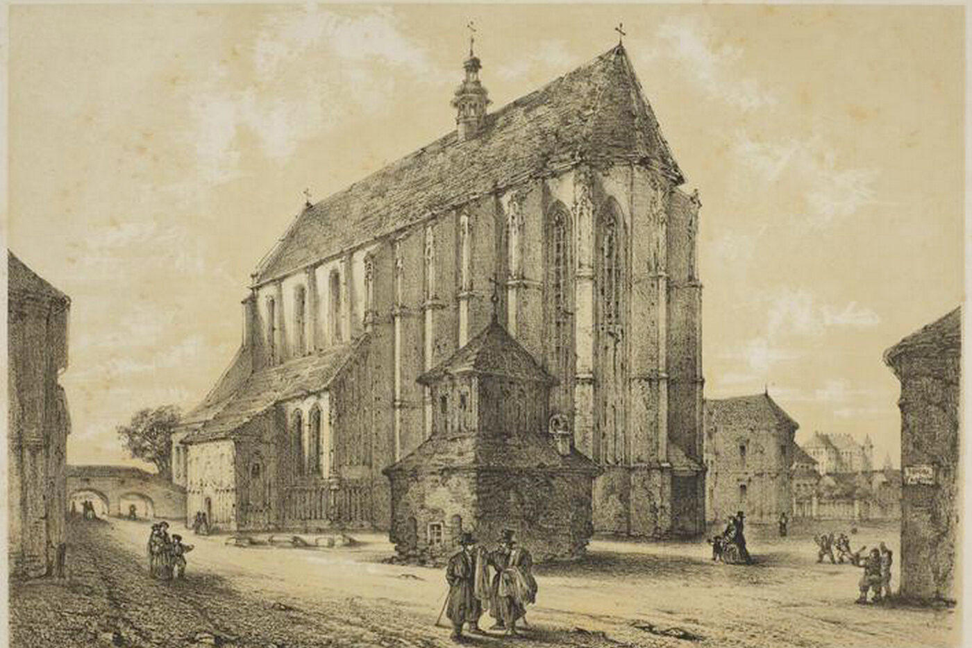 Kościół św. Katarzyny w Krakowie. Litografia Jędrzeja Brydaka z XIX w.